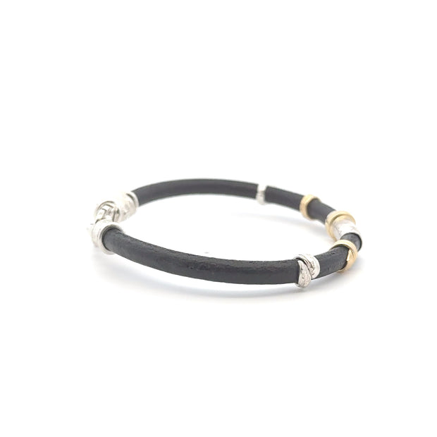 Gent's Two-Tone Designer Leather Bracelet