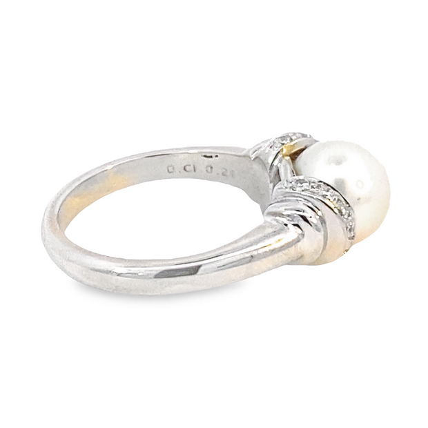 Akoya Pearl & Pave Diamond Ring