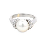 Akoya Pearl & Pave Diamond Ring