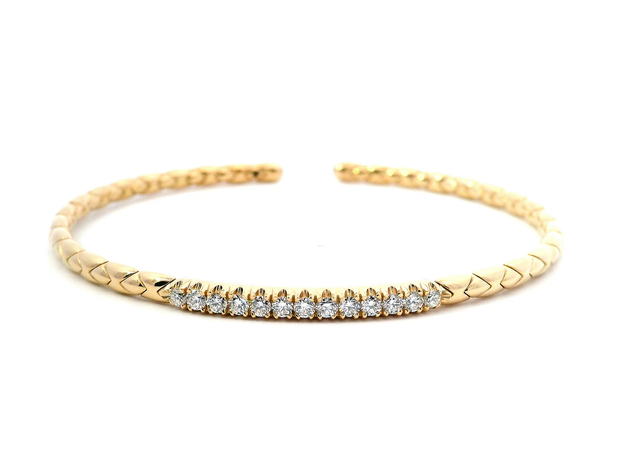 Natural Diamond Patterned Yellow Gold Cuff