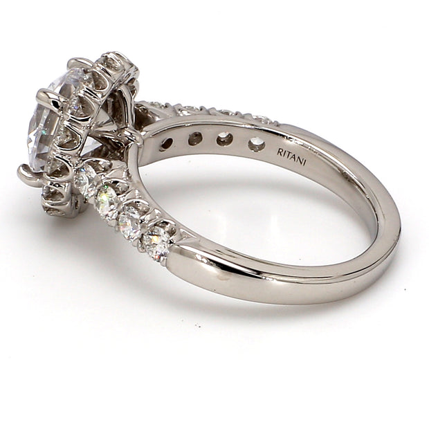 French-Set Halo Diamond Engagement Ring