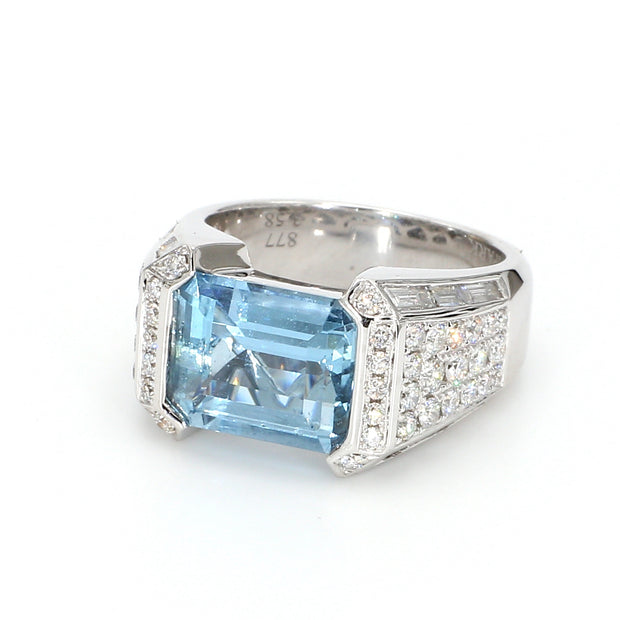 Sky Blue Aqua & Diamond Fashion Ring